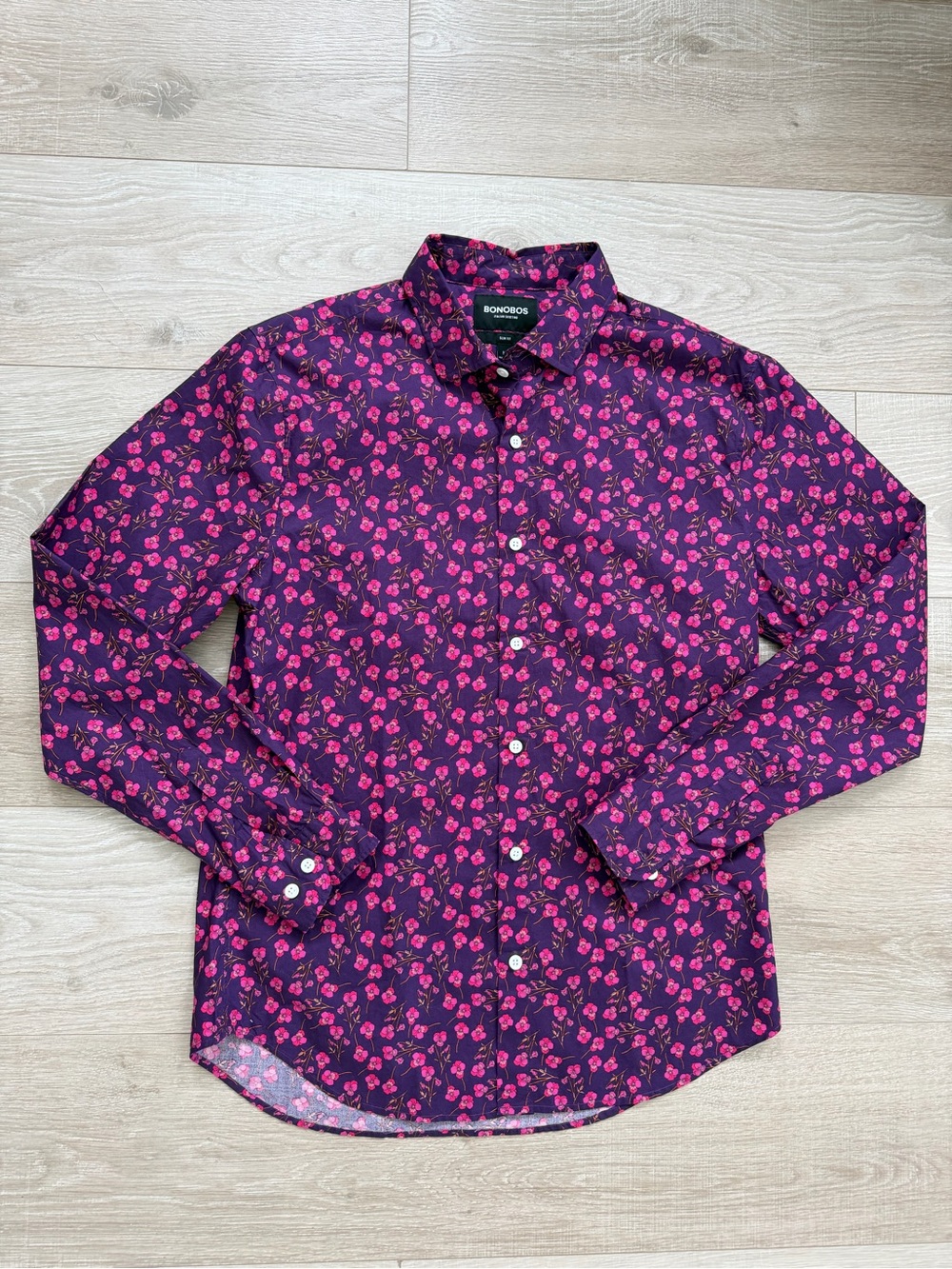 Bonobos Purple Shirt with Pink Floral Print